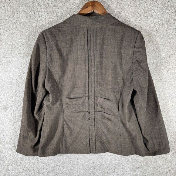 Escada Blazer Jacket Black Tan Women's 42 Wool Two Button Ruched Pockets - Picture 9 of 9